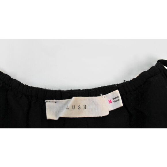 Lush Black Halter Dress Size Medium Embroidered Drawstring Back Boho Festival - Picture 7 of 8